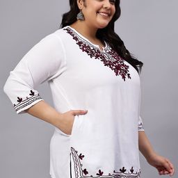 Indietoga Plus Size Ethnic Motifs Embroidered Round Neck Thread Work Thread Work Kurti-5