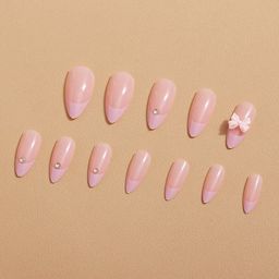 The Pink Truck 24-Pcs Artificial Reusable Nails With Bow Design With Glue- Pink-6