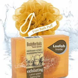 BodyHerbals Exfoliating Lemongrass Bathing Soap Bar with Natural Chunks & Free Bath Puff-40