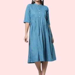 Women Fit and Flare Blue Ankle Length Dress-image-86