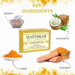 Hasthkar Set of 5 Handmade Chandan Haldi Soap with Glycerin & Coconut Oil - 125 g Each image 4