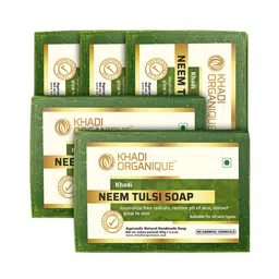 Khadi Organique Set of 5 Neem Tulsi Handmade Soap with Essential Oils 125 g (Each)-3