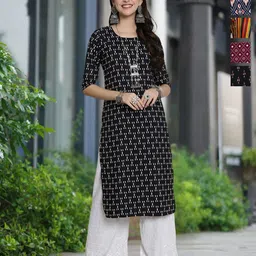 moda rapido Pack of 5 Women Printed Crepe A-line Kurta-picture-31