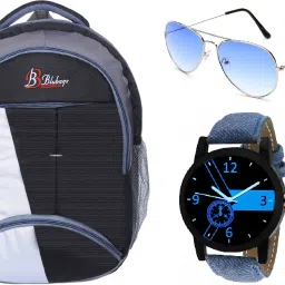 Large 36 L Laptop Backpack 36 Liters Trending Black Bag With Analogue Watch For Boys and Aviator Blue Sunglasses-image-28