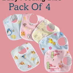 Waterproof Feeding Bibs with Snap Button Closure Printed Pack of 4- Multicolour-0