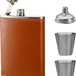 Set of 4pcs 8 Oz Whisky Flask Gift Box Stainless Steel with Vintage PU Finish Hip Flask-image-85