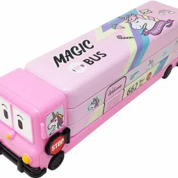 PINK Magic Bus Cartoon Art Metal Pencil Box-8