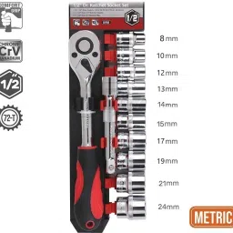 emergity 12 in 1 Heavy Duty 1/2 Chrome Vanadium steel Socket Set with Quick Release Reversible Ratchet, Wrench Set, Tool Kit Socket Set image 2