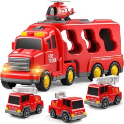 classic toy Fire Rescue Transport Truck Set Includes Fire Engines & Helicopter-image-78
