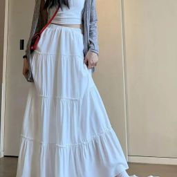 Women Floral Print Flared White Skirt-image-4