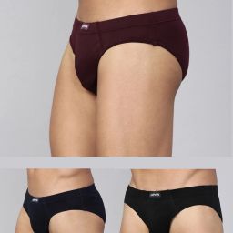 Pack of 3 Contoured Double Pouch, Tag Free & Smartskin Technology Style# 011 Comfort Solid Men Brief-8