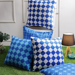 romee Blue Velvet Checkered 16x16 inches Cushion Cover (5Pc)-picture-21