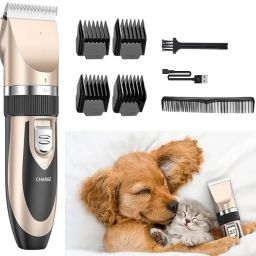 Pet Grooming Kit, Dog, Cat Hair Clipper with Adjustable Combs 100% Safest Gold Pet Hair Trimmer-image-110