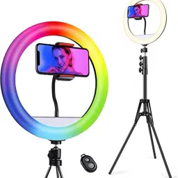 TECHMAZE 10" Selfie RGB Ring Light with Tripod Stand LED Dimmable with 21 Colours Tripod-26