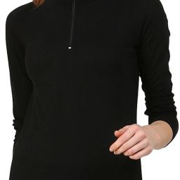 Women Solid High Neck Pure Cotton Black T-Shirt-image-10