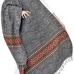 COTTON SILVER Wool Self Design, Embellished Women, Men Shawl-image-6