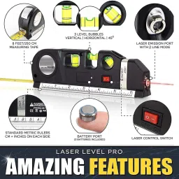 shuang you MN87 Laser Level Horizontal Vertical Measure 8FT Aligner Rulers Multipurpose Accurate Line Tape Adjusted With Cross Light Multi-Function Portable 2 lines 1 Dot Smart Pro Measuring Measurement Hand Tool Leveler Indoor Decoration laser Leveling Instrument Leveling Magnetic Line Level image 2
