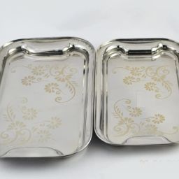 nirvika Steel Plate Serving tray Platter Multipurpose -Size- 34 -Cm,30 -Cm(Pack of 2) Tray image 5