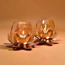 Candle Tealight Holder with Crackled Glass Iron 1 Cup Candle Holder Set Glass 1 - Cup Candle Holder Set-image-9