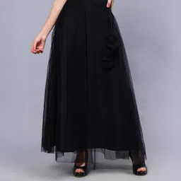 frolic rolic Women Solid Flared Black Skirt-picture-0