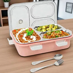 colorbee GlideLock Compact Stainless Steel Lunch Box with Triple Airtight Compartments 3 Containers Lunch Box-picture-3