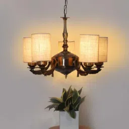new era Devansh 05 Lights White Jute Round shade with Antique Golden Chandelier-picture-29