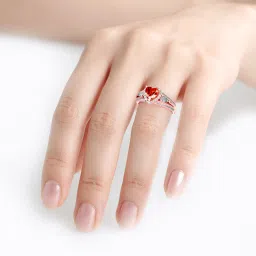 Rose Gold Ruby Diamond Cut Heart Pure Silver Propose Ring Silver Zircon Rhodium Plated Ring-image-23
