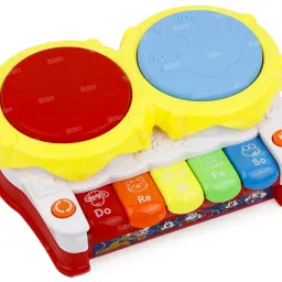 fiddlerz Musical Toy for Kid 2 Drum with 5 Key Piano Keyboard With Flashing Light & Sound image 2
