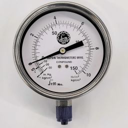 -30 to 150 PSI Dial Pressure Gauge Dia 4"/100MM, SS Body, Bottom Connection 3/8" Ring Gauge-16
