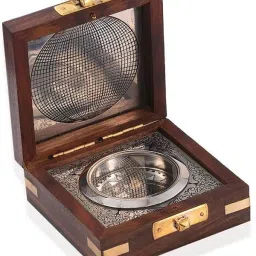 World Of Vintage Antique Silver Finish Brass Pocket Compass in Wooden Box Compass-20