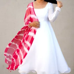 Geometric Print Georgette Stitched Straight Gown-picture-11