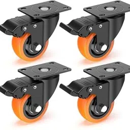 2 Inch Heavy - Duty PU Orange Soft Rubber Caster Wheel (2 With Brakes-2 Without) Swivel Furniture Caster-image-103