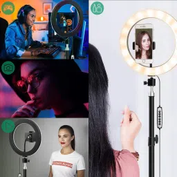 Speeqo Ring Light, 10'' RGB Ring Light with adjustable Tripod Stand, Mini LED Dimmable Selfie Ring Light with Cell Phone Holder Desktop LED Lamp with USB for Makeup, Youtube, Video , Photography, Shooting Ring Flash image 2