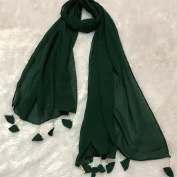 Solid Georgette Women Dark Green Stole-image-90
