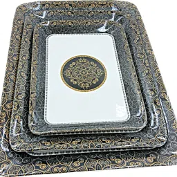 vsfashionhub Melamine Serving 3 pc Tray Set Large Medium Small Size Jug Glass Set image 5