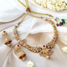 Rubans 24k Gold-Plated Stone-Studded & Beaded Jewellery Set image 2