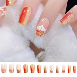 Secret Lives Set Of 24 Glossy 3D Flower Stud & Check Design Reusable Artificial Nails image 4