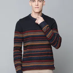 LINDBERGH Men Navy Blue & Red Pullover Sweater-image-38