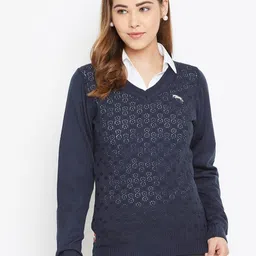 JUMP USA Women Navy Blue Self Designed Pullover Sweater-image-37