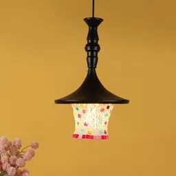 MFD HOME FURNISHING Black & Pink Aluminium Traditional Hanging Lamp-image-14