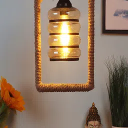 MFD HOME FURNISHING Brown & Gold-Toned Glass Quirky Hanging Lamp-image-24