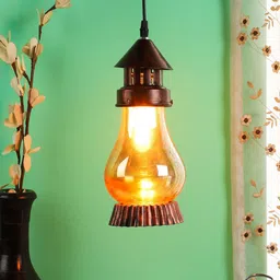 MFD HOME FURNISHING Brown & Black Iron Quirky Hanging Lamp-9