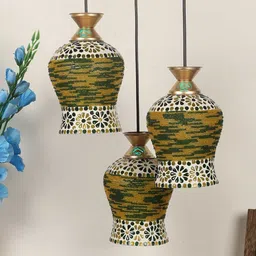 MFD HOME FURNISHING Gold-Toned & Green Self Design Quirky Cluster Light-image-73