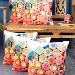 MFD HOME FURNISHING White & Red Set of 5 Geometric Square Cushion Covers-picture-35