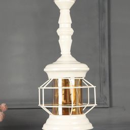MFD HOME FURNISHING White & Brown Iron Quirky Hanging Lantern-15