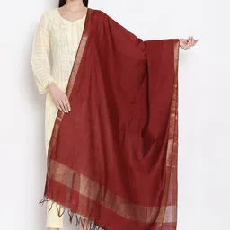 SHINGORA Maroon & Golden Woven Design Antiviral Coated Sustainable Dupatta-38