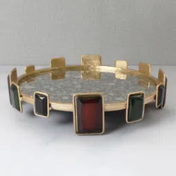 izzhaar Jewelled Crown Gold Glass & Resin Appetizer Platter-picture-17
