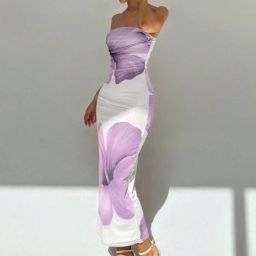 Women Bodycon White, Purple Midi/Calf Length Dress-image-42