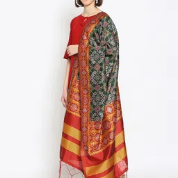 Dupatta Bazaar Green & Red Ethnic Motifs Woven Design Dupatta image 4
