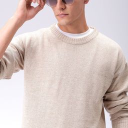 the indian garage co. Men Solid Crew Neck Beige Sweater-picture-1